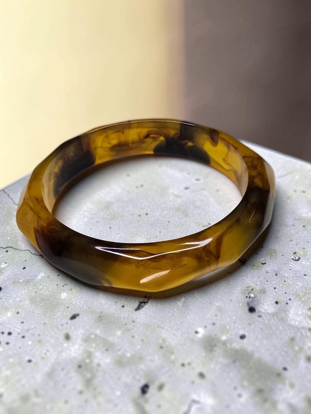 Men's Chunky Amber Tortoiseshell Resin Bangle Bracelet